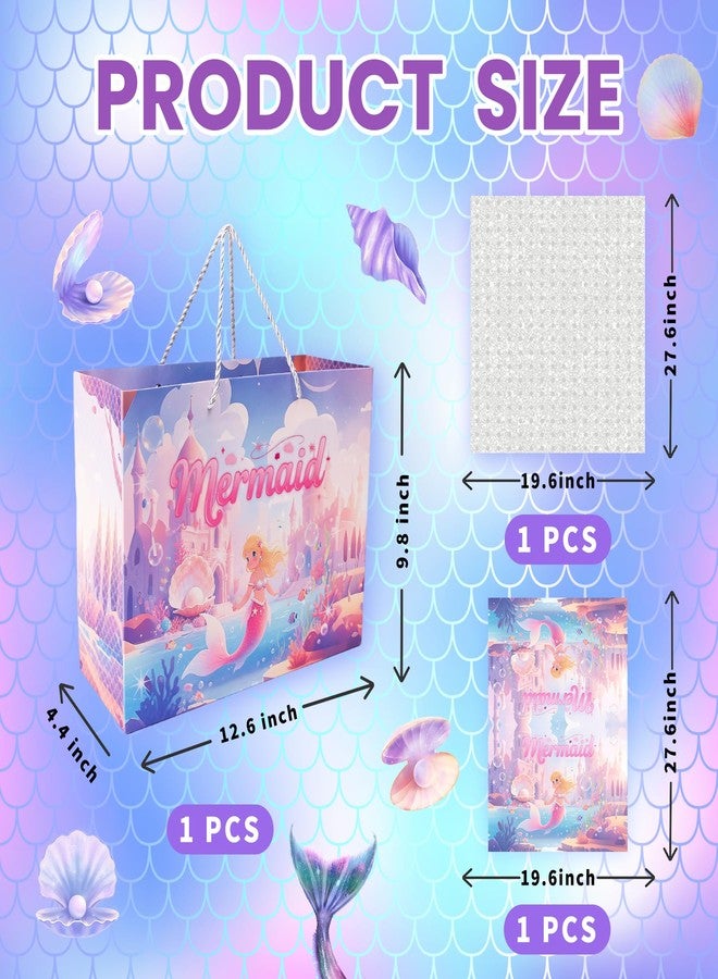 ZREVSB Large Mermaid Happy Birthday Gift Bag with Handle, Include Tissue Paper and Greeting Card, Mermaid Theme Party Gift Bag for Kids Girls Birthday - Image 2